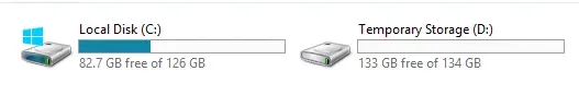 A screenshot of the C and D drives.