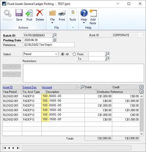 Change 1 GL results - change of acct on next depreciation.