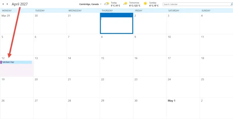 Fabrikam Day on 2027 Calendar