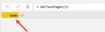 Results of the query which shows one record called "tasks" with a List returned.