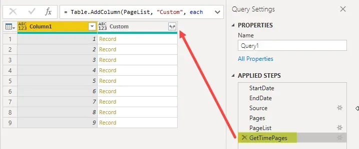 A screenshot showing a 2 column table. Column 1 is a page number, and column to is a "Record".