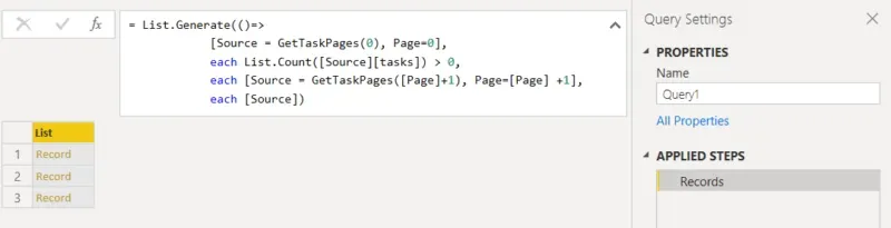 Screenshot showing the results of the query which is 3 records in a list.