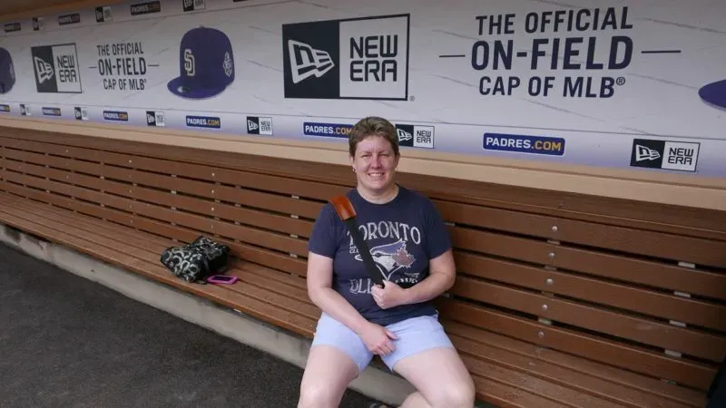 Petco Park (San Diego) stadium tour, me in the home team's dugout