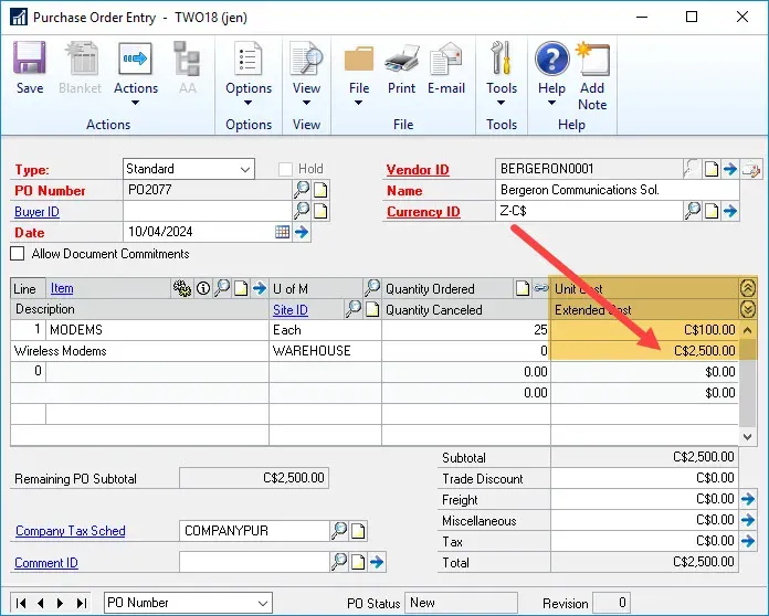 Purchase Order with Originating view