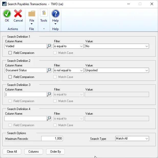 SmartList Search window