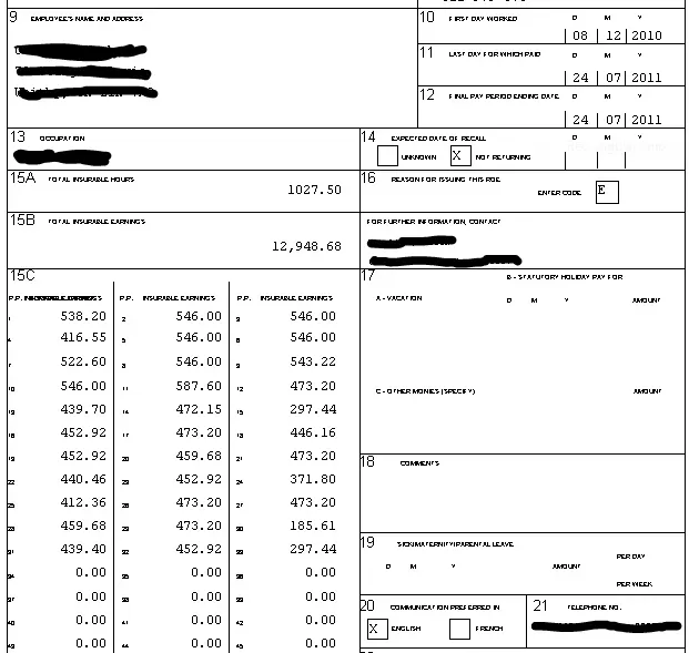 A sample Record of Employment.