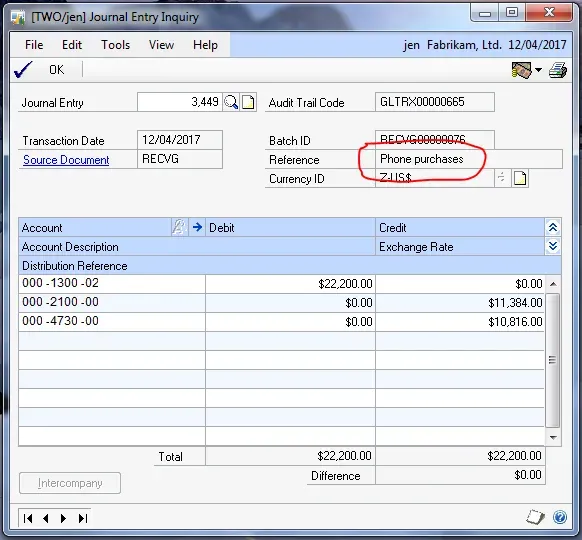 The Purchasing Distribution Entry window where the Reference field comes from.