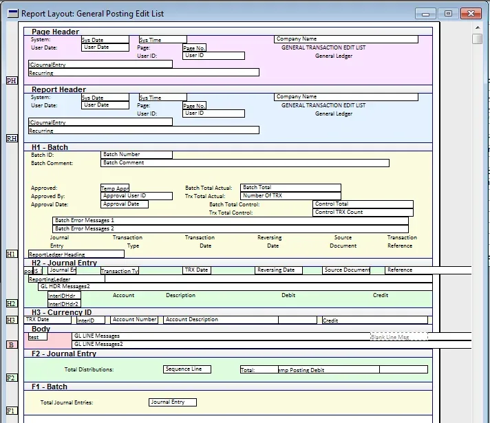 The same report layout after some changes where all fields are not within the page boundaries.