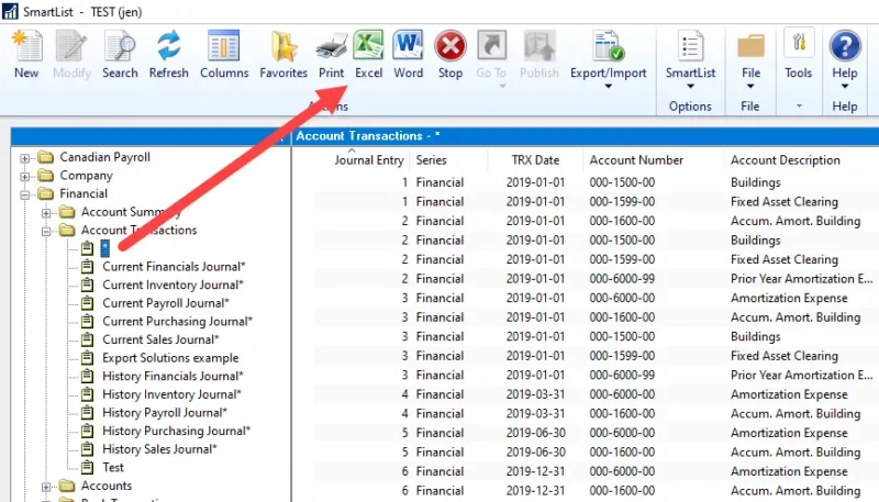 SmartList Excel toolbar no export solution